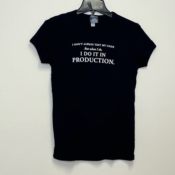 Think Geek I Do It In Production Women Fitted Top Large - Picture 1 of 4
